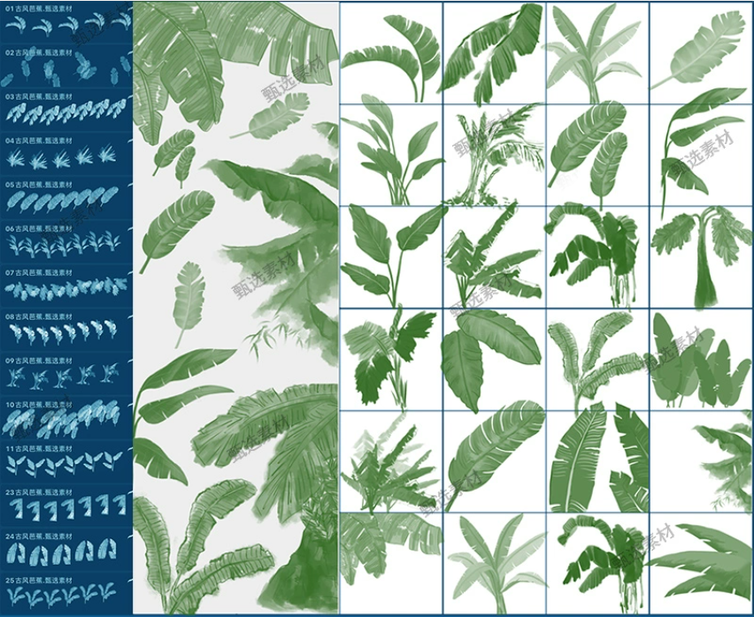 【1135期】28套ps笔刷procreate笔刷水墨古风芭蕉笔刷～